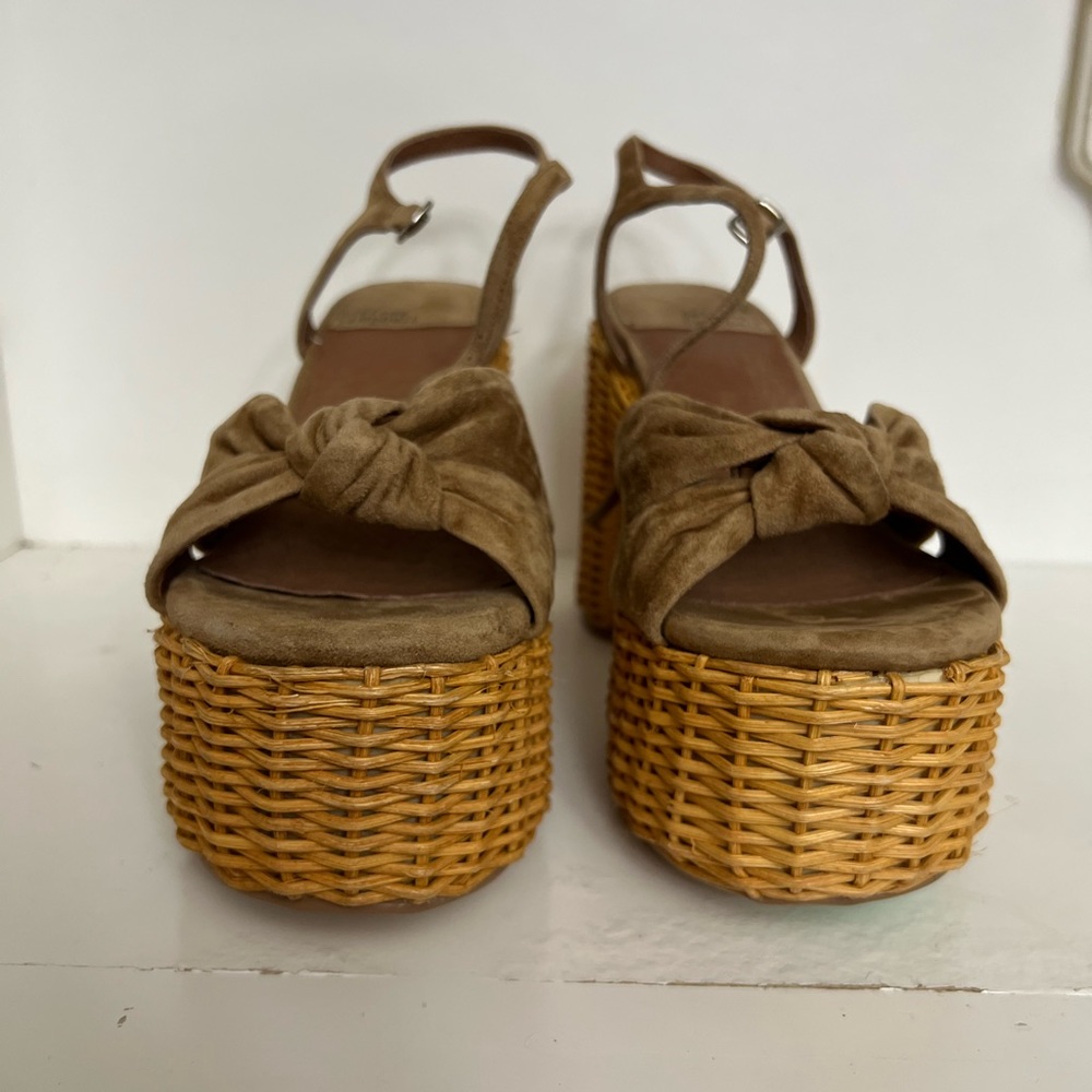 Jeffrey Campbell Brown Suede Knot Platform Wicker Heels